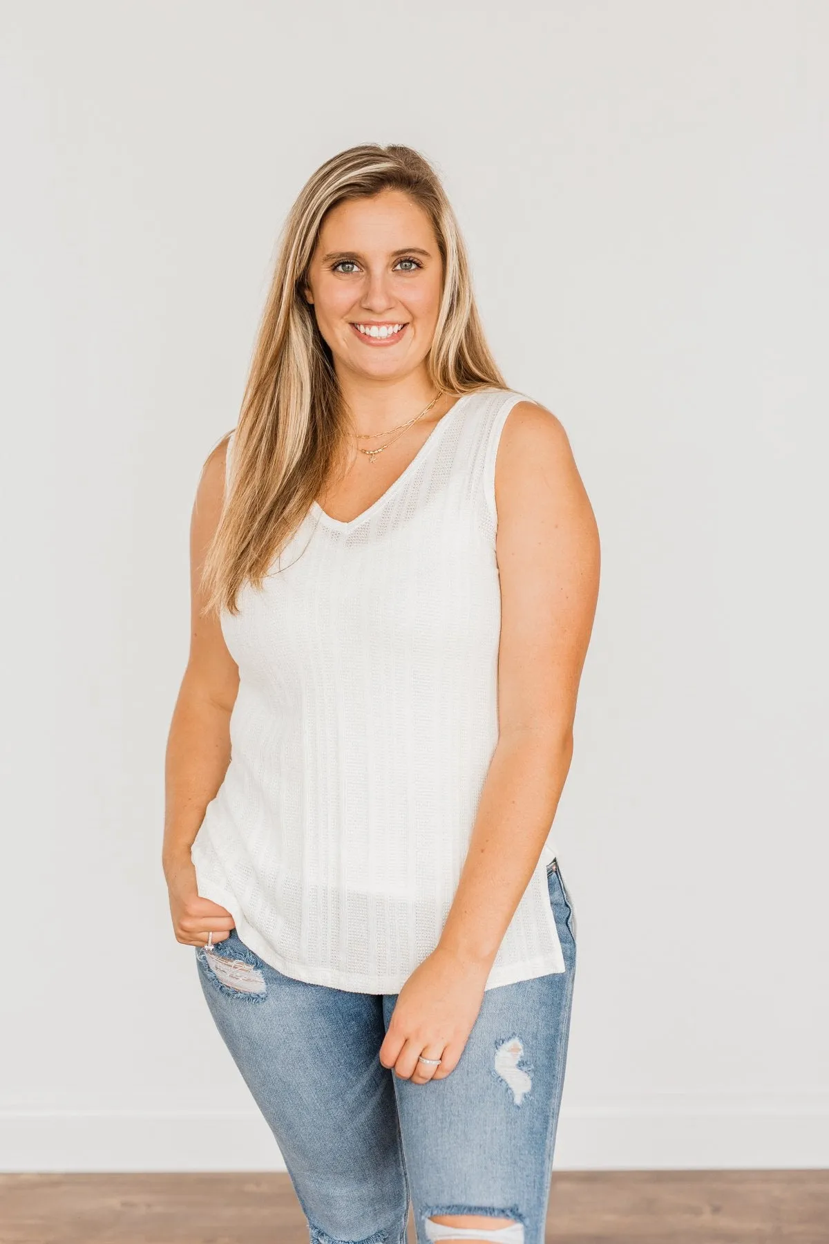 Encouraging Words V-Neck Tank Top- Ivory