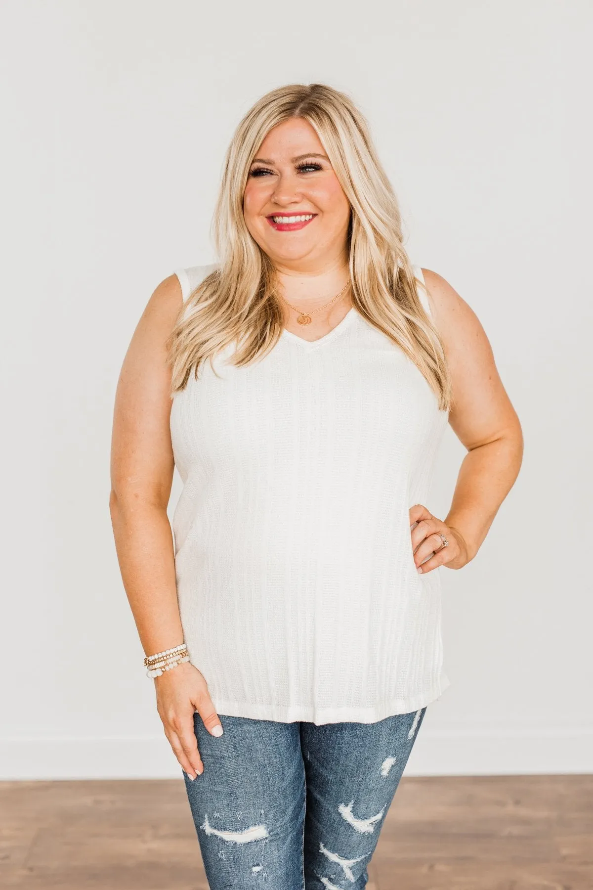 Encouraging Words V-Neck Tank Top- Ivory