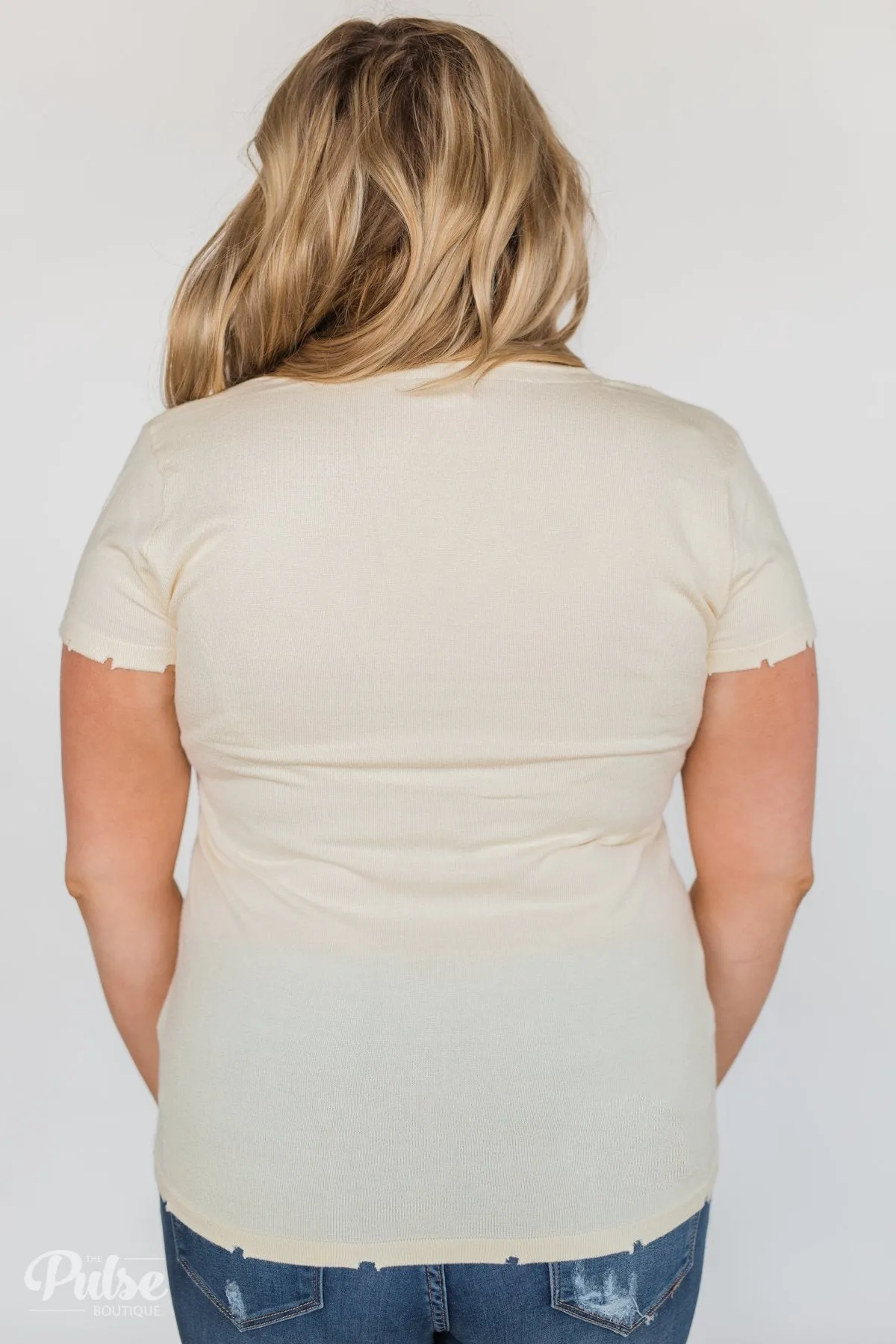 Eyes On You Distressed Short Sleeve Top- Vanilla