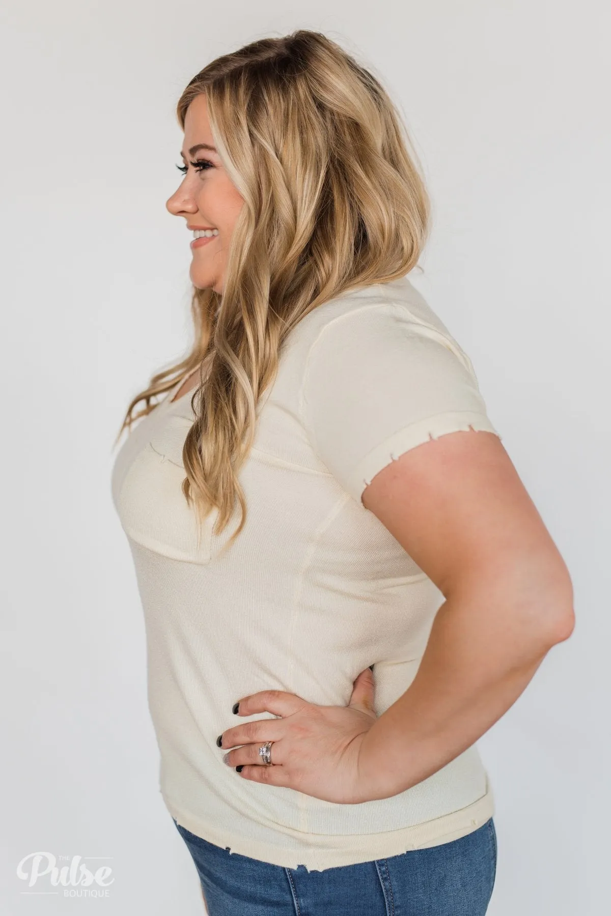 Eyes On You Distressed Short Sleeve Top- Vanilla