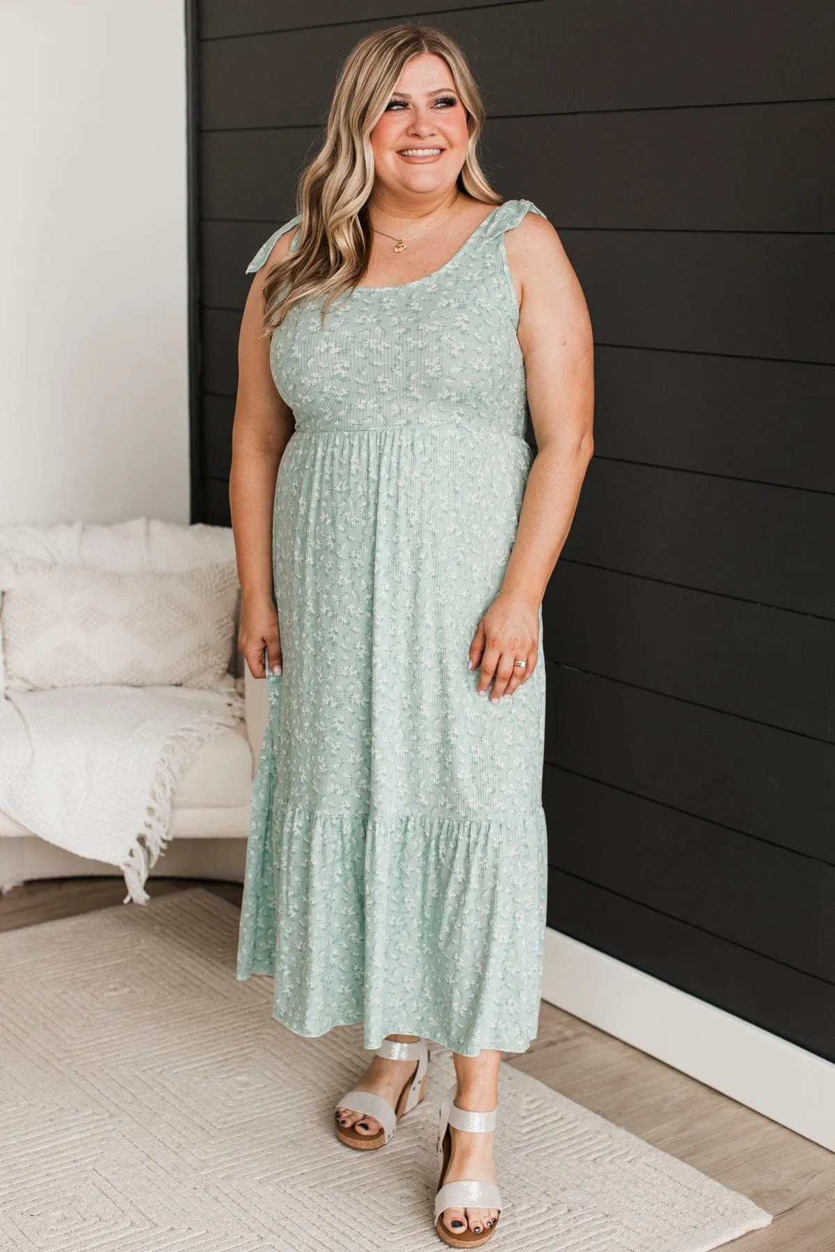 Feeling Cherished Floral Midi Dress- Sage