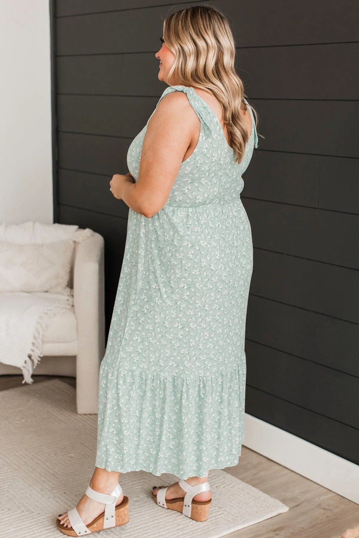 Feeling Cherished Floral Midi Dress- Sage