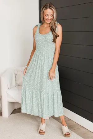 Feeling Cherished Floral Midi Dress- Sage