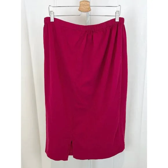 FENINI Two Piece Outfit Button Front Top Midi Skirt Cotton Red Pink Size 2X Plus