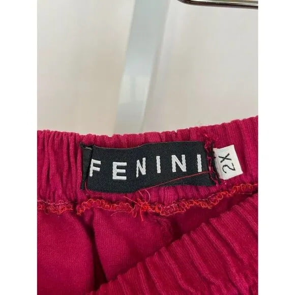 FENINI Two Piece Outfit Button Front Top Midi Skirt Cotton Red Pink Size 2X Plus