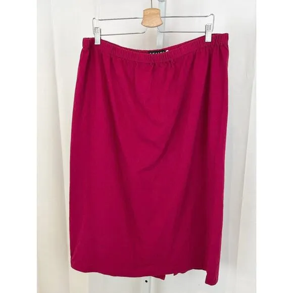 FENINI Two Piece Outfit Button Front Top Midi Skirt Cotton Red Pink Size 2X Plus