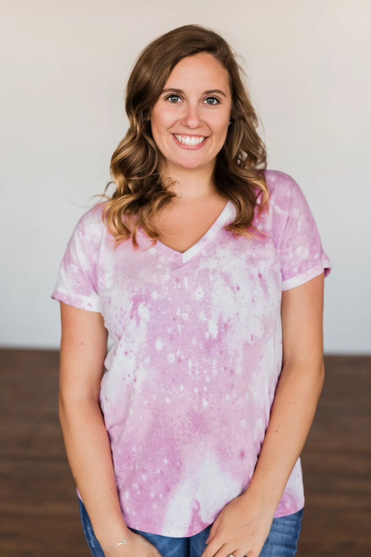 First Love Tie Dye V-Neck Top- Pink, Purple, Ivory