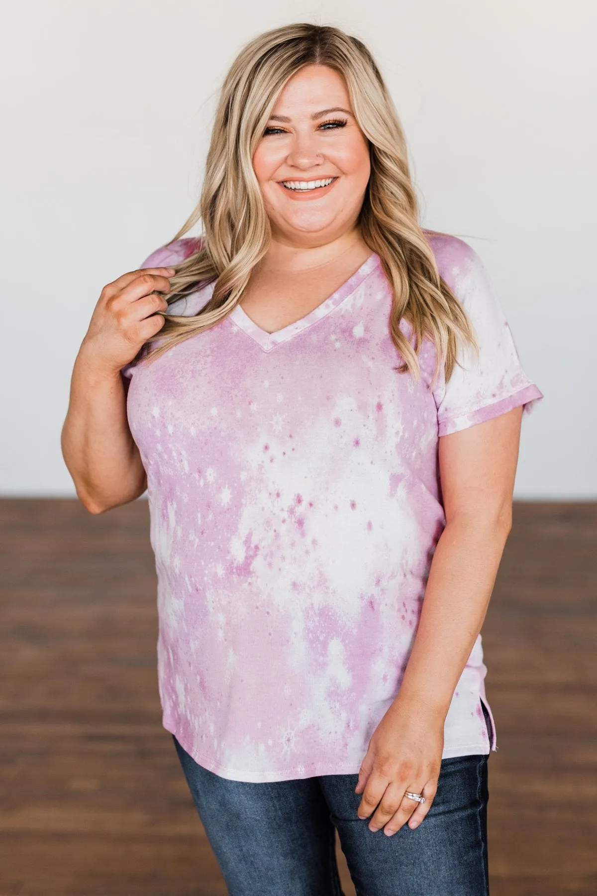 First Love Tie Dye V-Neck Top- Pink, Purple, Ivory
