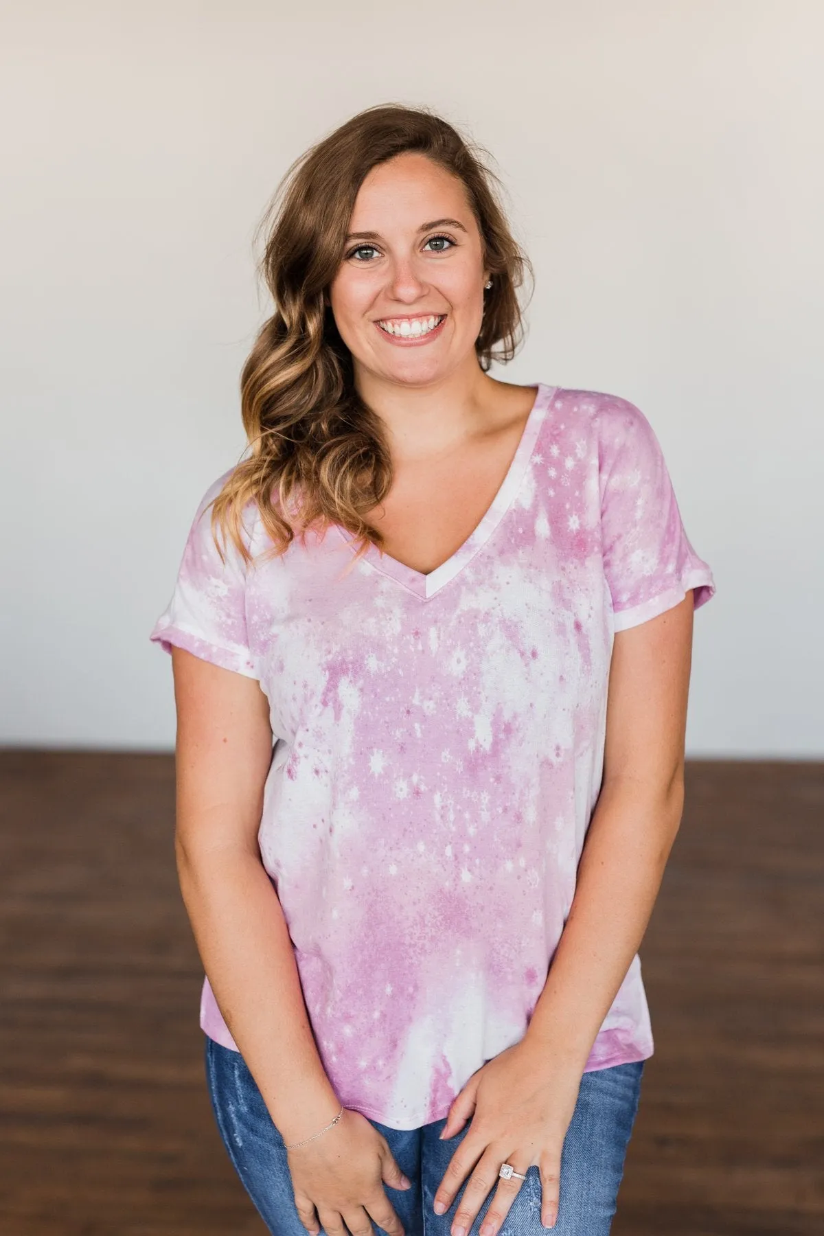 First Love Tie Dye V-Neck Top- Pink, Purple, Ivory