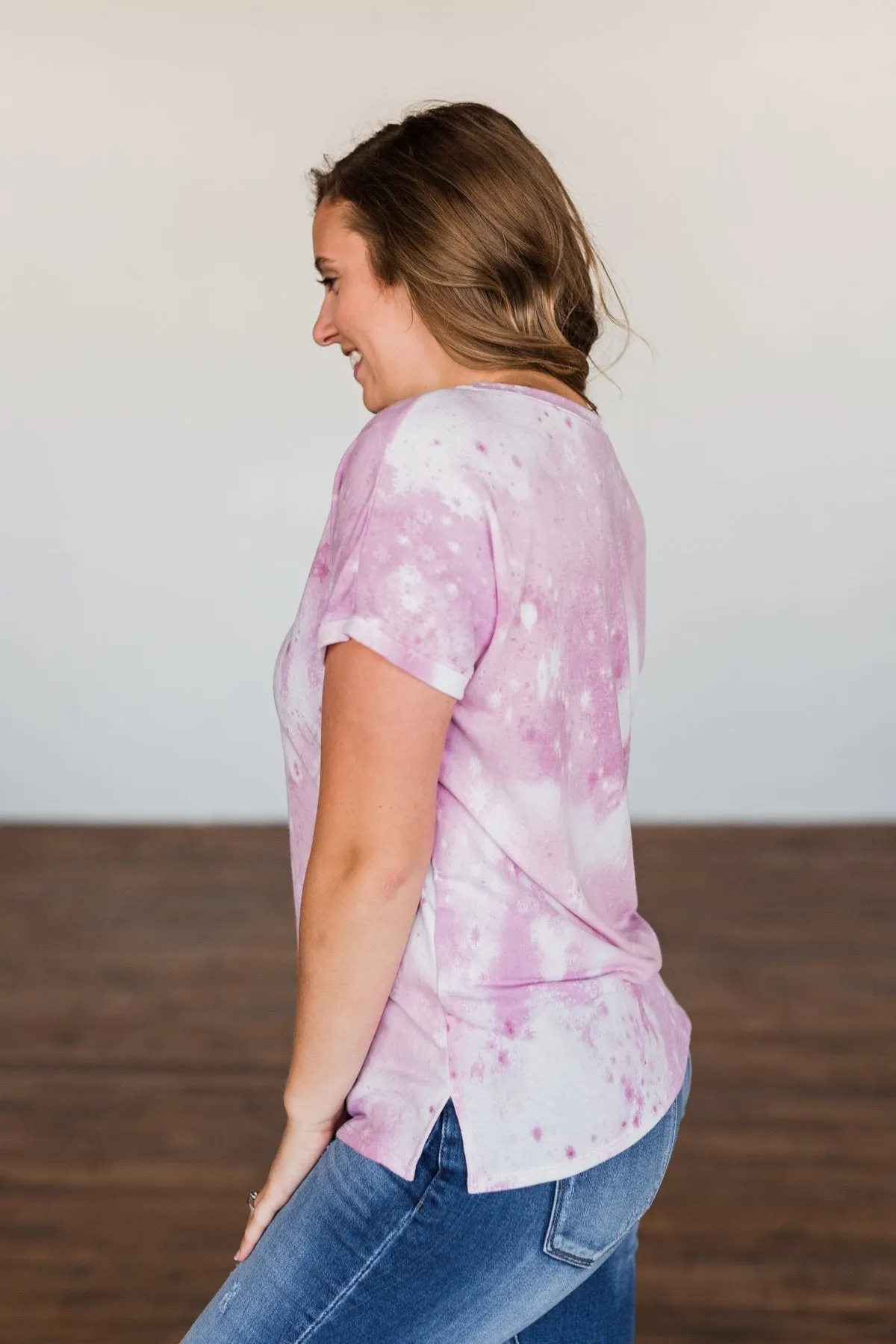 First Love Tie Dye V-Neck Top- Pink, Purple, Ivory