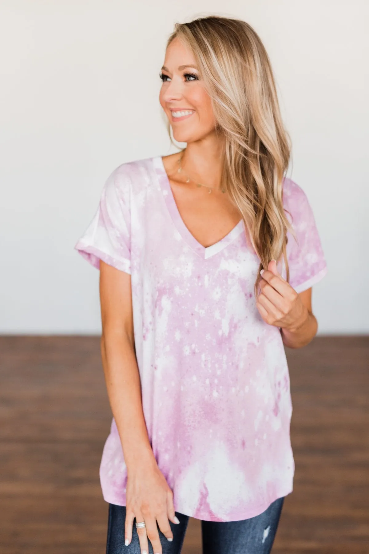First Love Tie Dye V-Neck Top- Pink, Purple, Ivory