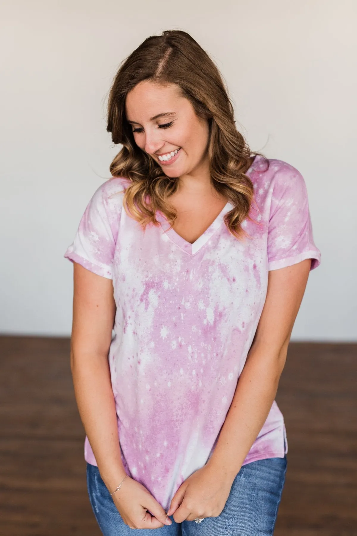 First Love Tie Dye V-Neck Top- Pink, Purple, Ivory