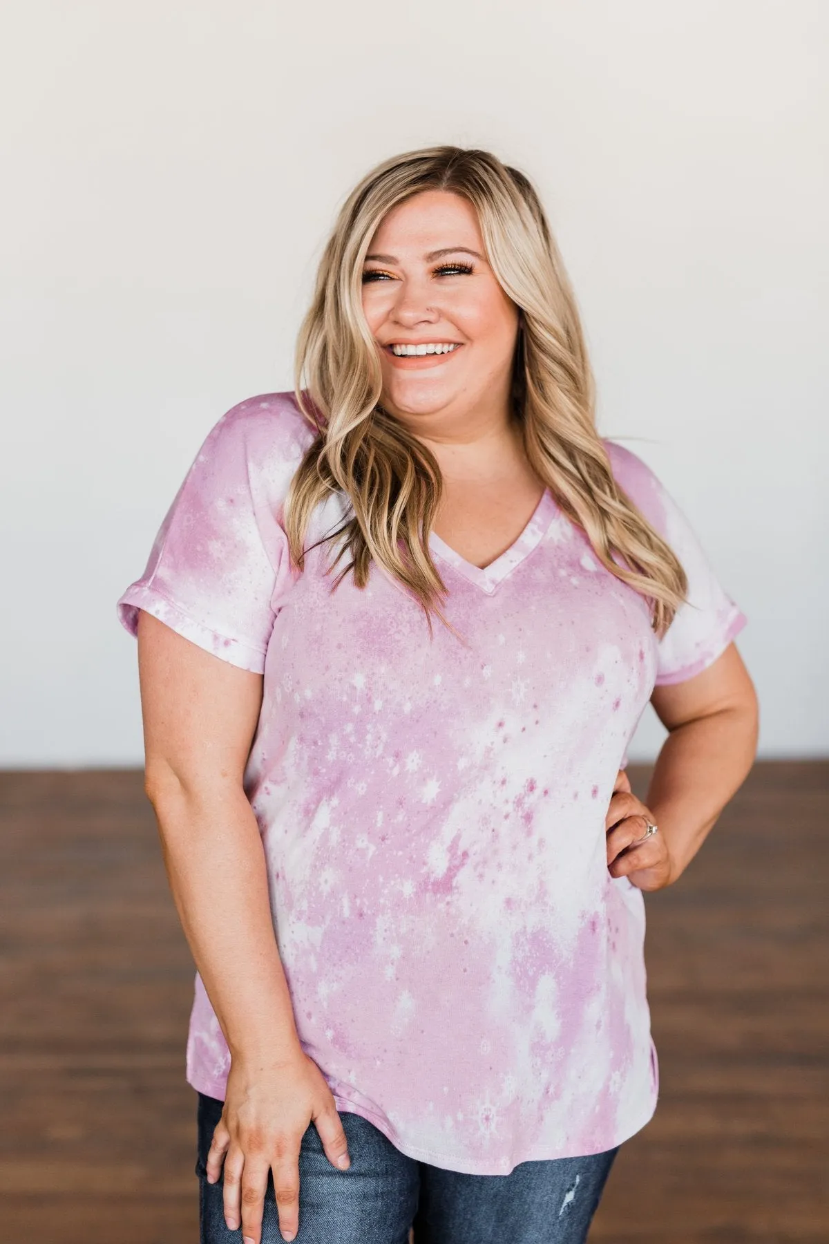 First Love Tie Dye V-Neck Top- Pink, Purple, Ivory