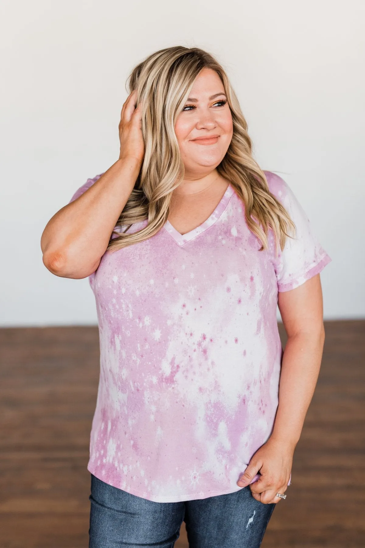 First Love Tie Dye V-Neck Top- Pink, Purple, Ivory