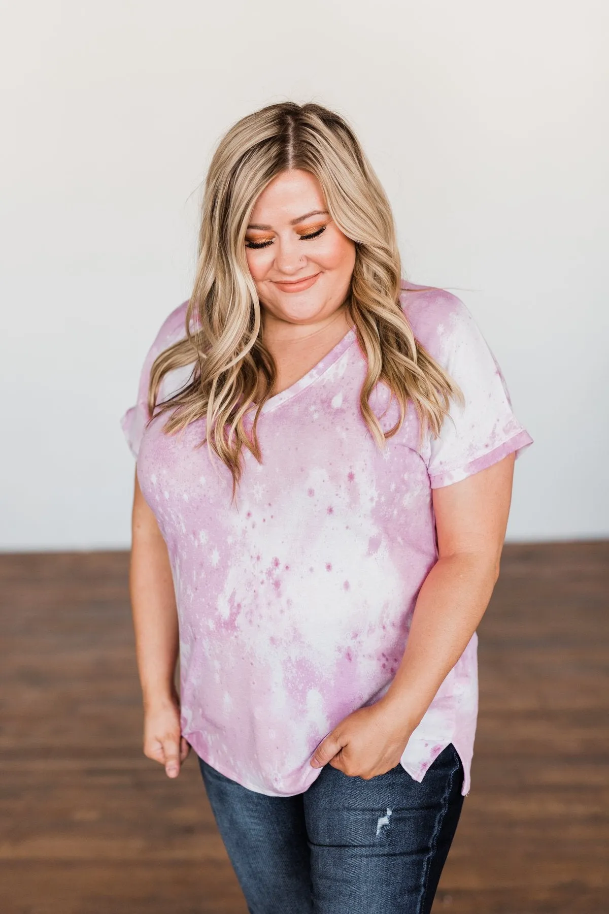 First Love Tie Dye V-Neck Top- Pink, Purple, Ivory