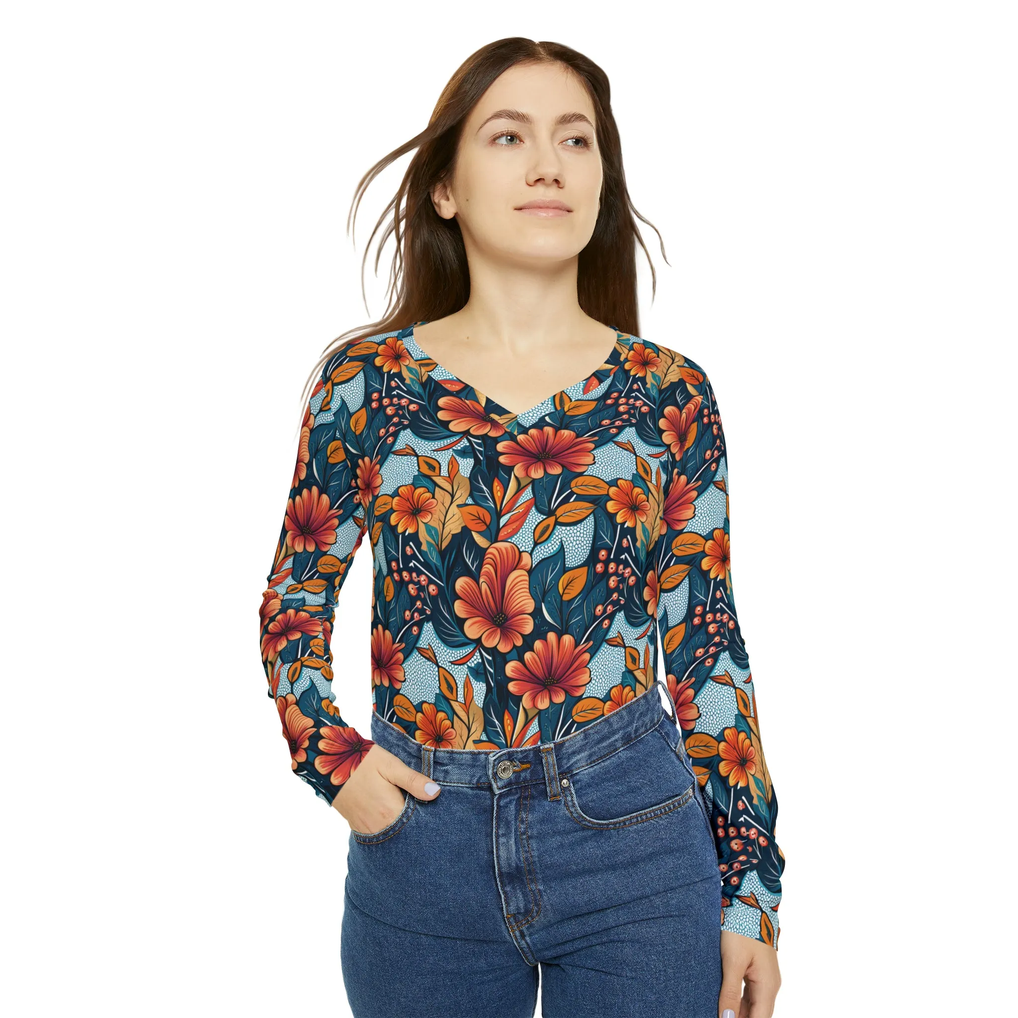 Floral Chutney Women's Long Sleeve V-neck Shirt