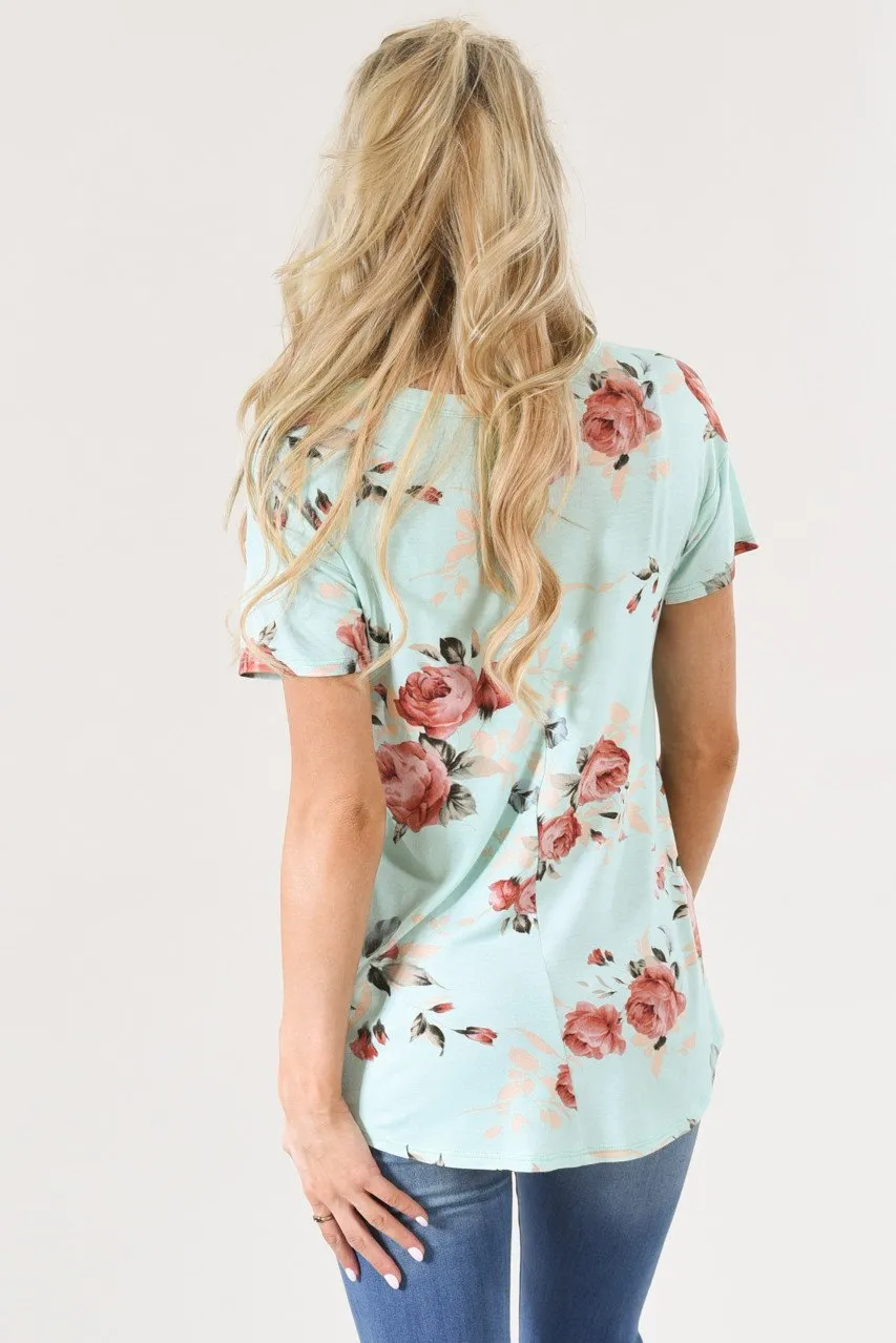 Floral V-Neck ~ Mint