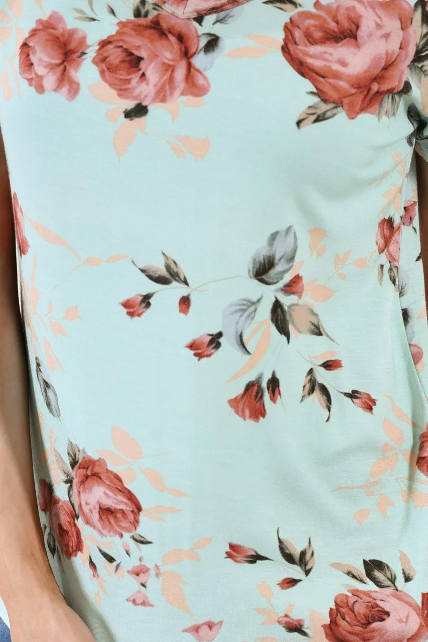 Floral V-Neck ~ Mint