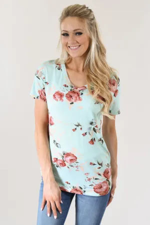 Floral V-Neck ~ Mint