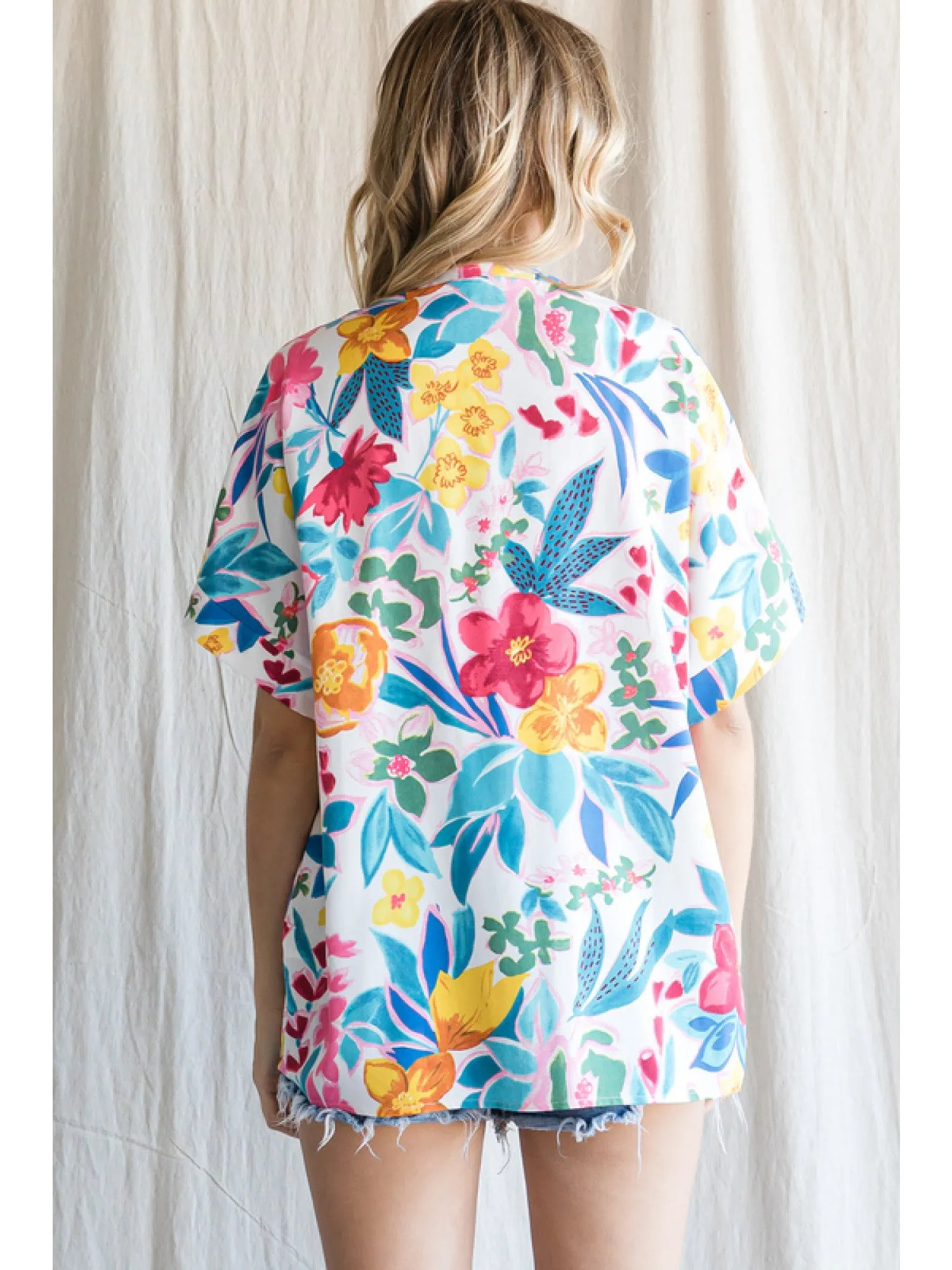 Floral V-Neck Short Sleeve Blouse