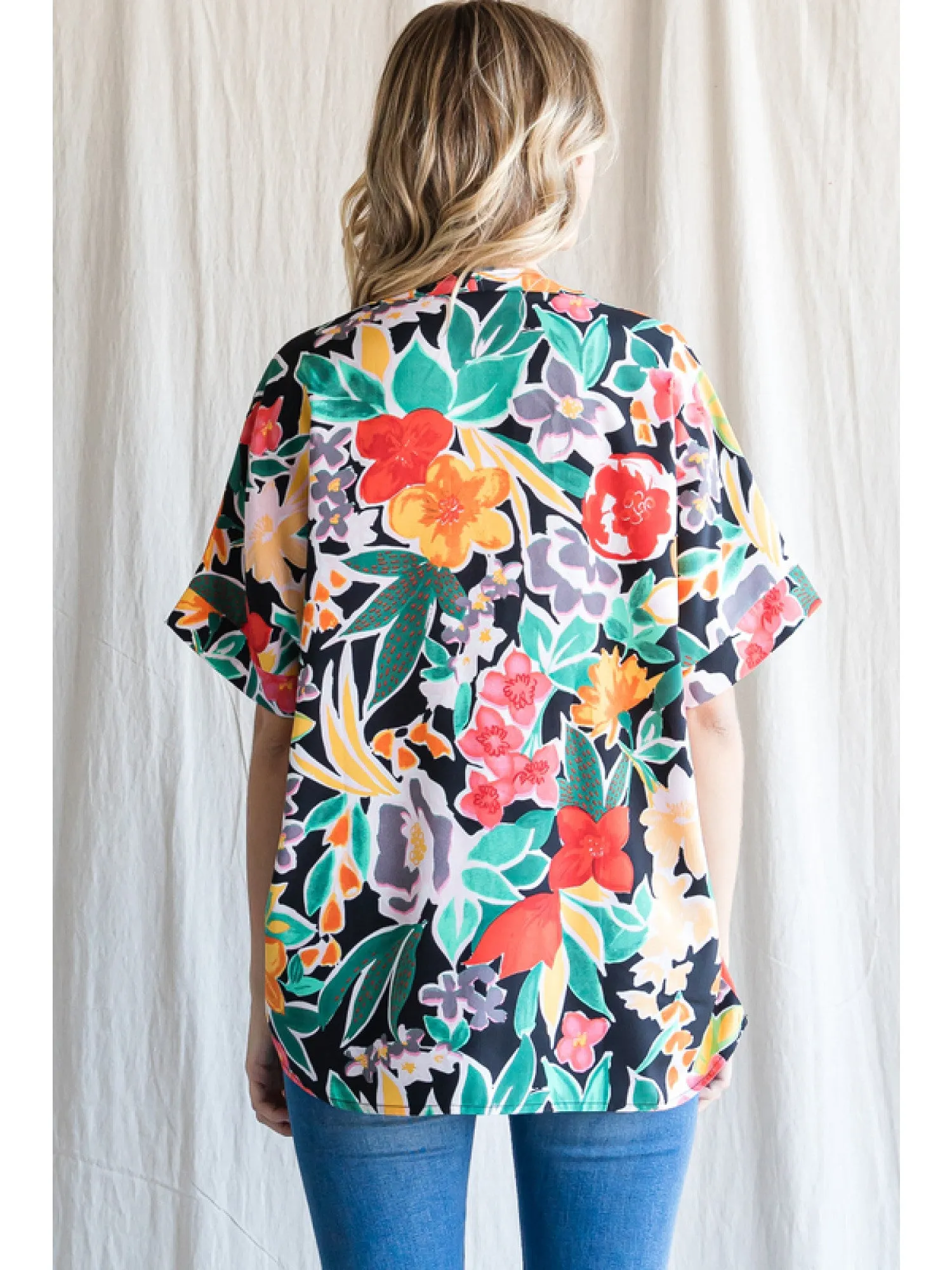 Floral V-Neck Short Sleeve Blouse