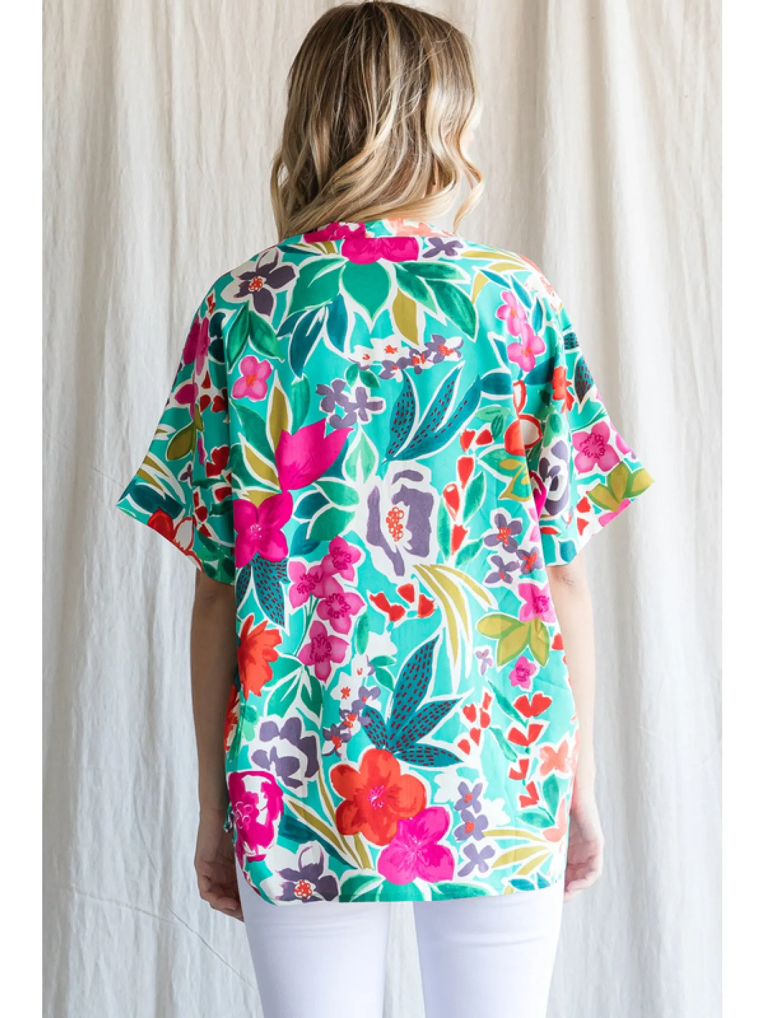 Floral V-Neck Short Sleeve Blouse