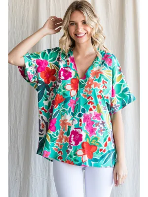 Floral V-Neck Short Sleeve Blouse