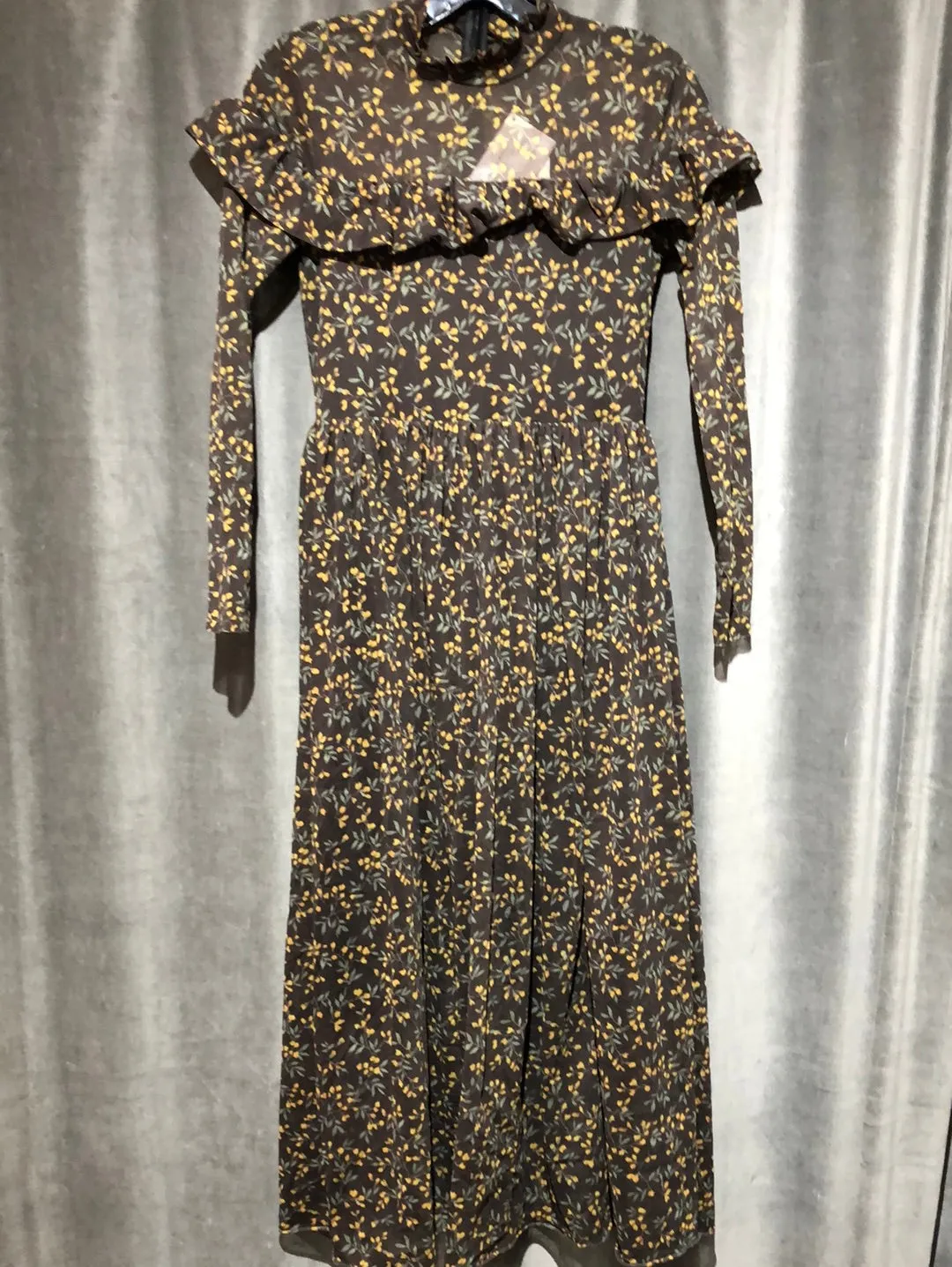 Ganni Sheer Mock Neck Ruffle Mockneck Maxi Dress