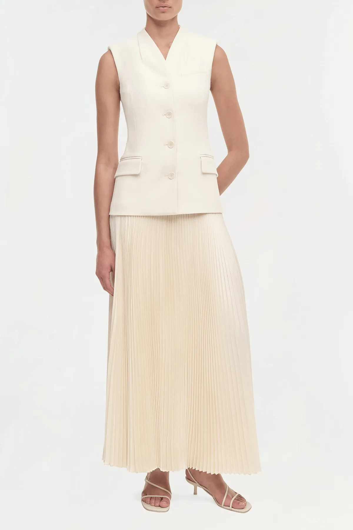 Georgina Vest Midi Dress in White