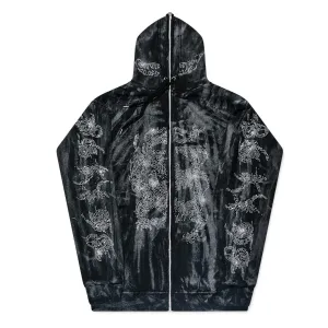 Ghostly Ryujin Full Zip Up Rhinestone Hoodie Acid Wash Ratchet Black