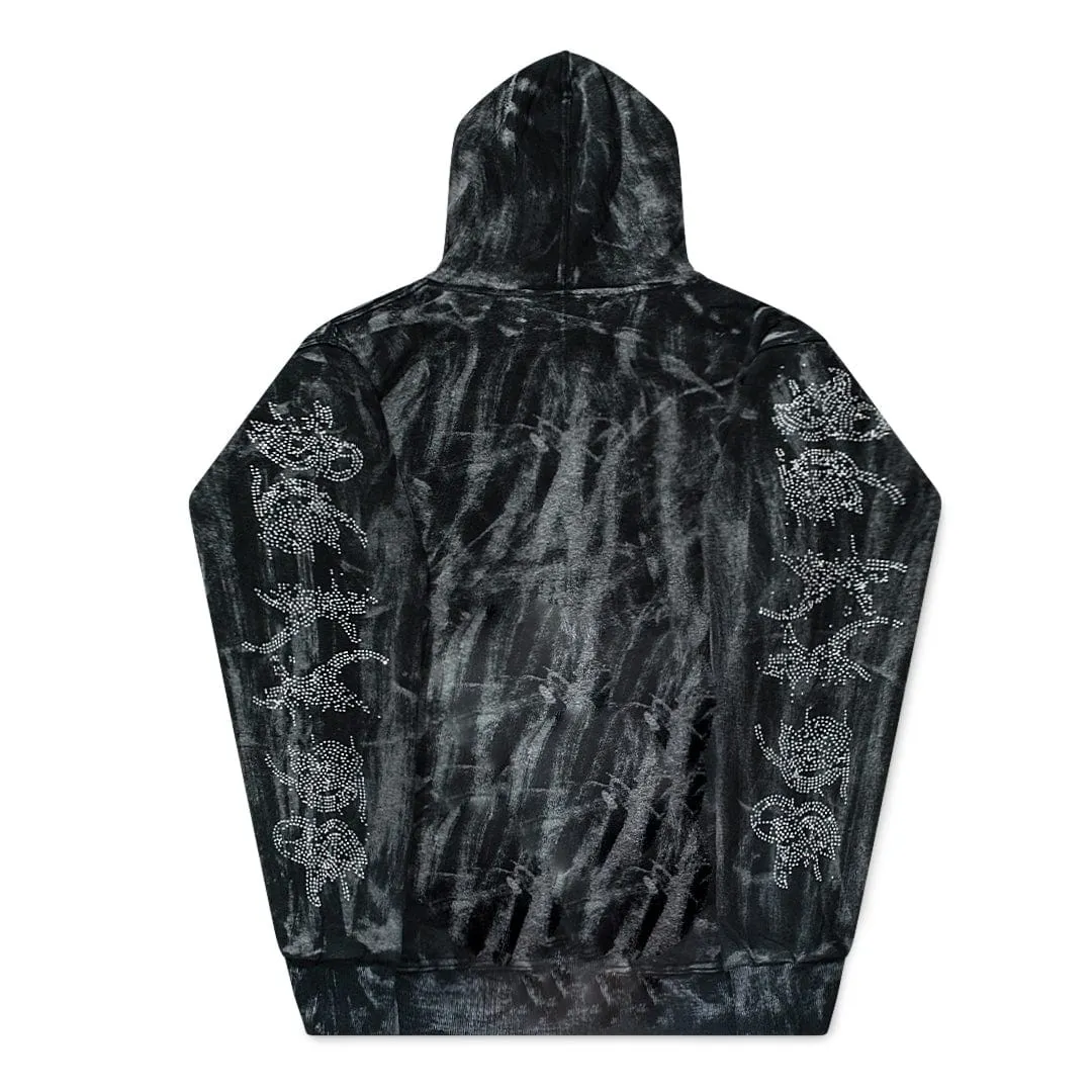 Ghostly Ryujin Full Zip Up Rhinestone Hoodie Acid Wash Ratchet Black