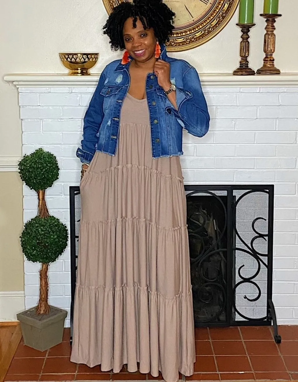 ‘Gianna’ Tiered Maxi Curvy Ash Mocha