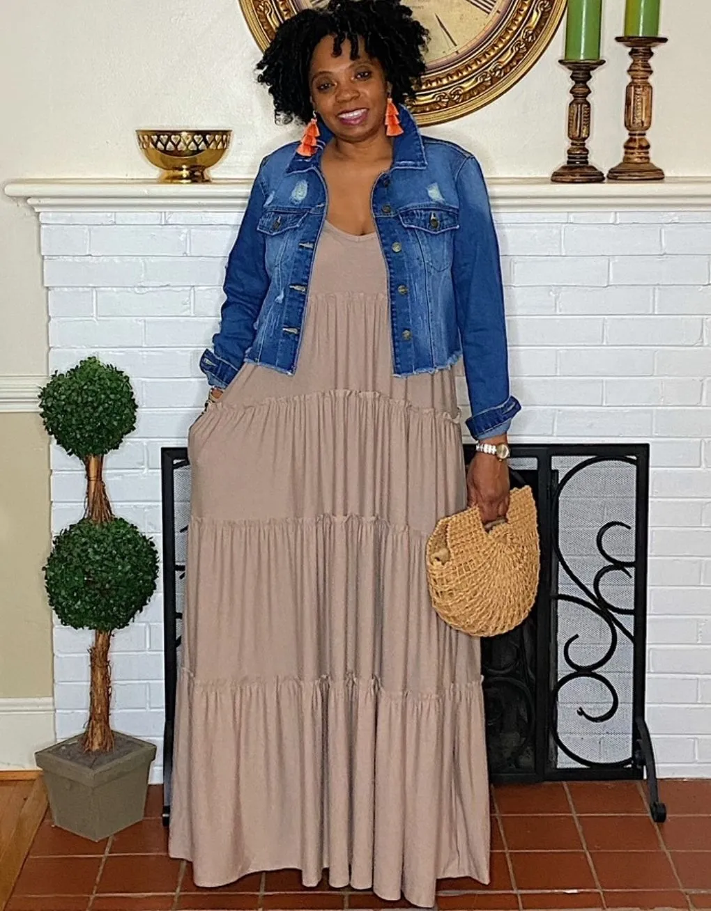 ‘Gianna’ Tiered Maxi Curvy Ash Mocha