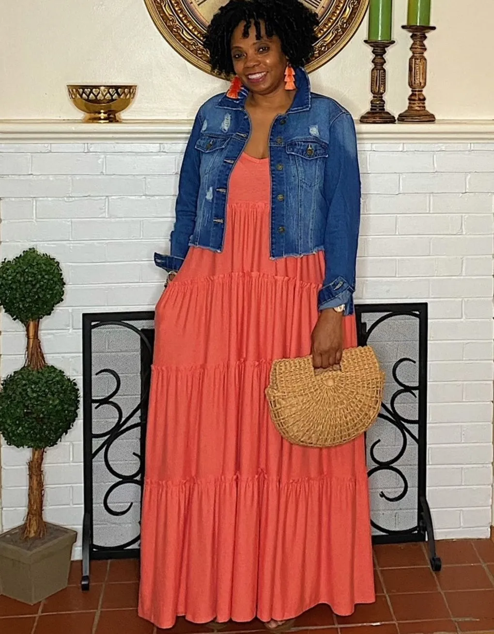 ‘Gianna’ Tiered Maxi Deep Coral Curvy