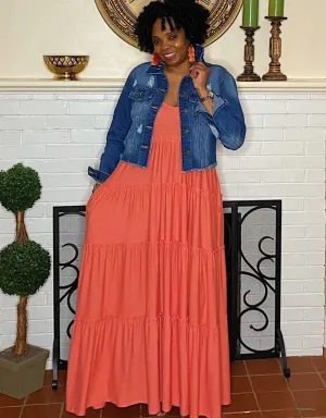 ‘Gianna’ Tiered Maxi Deep Coral Curvy