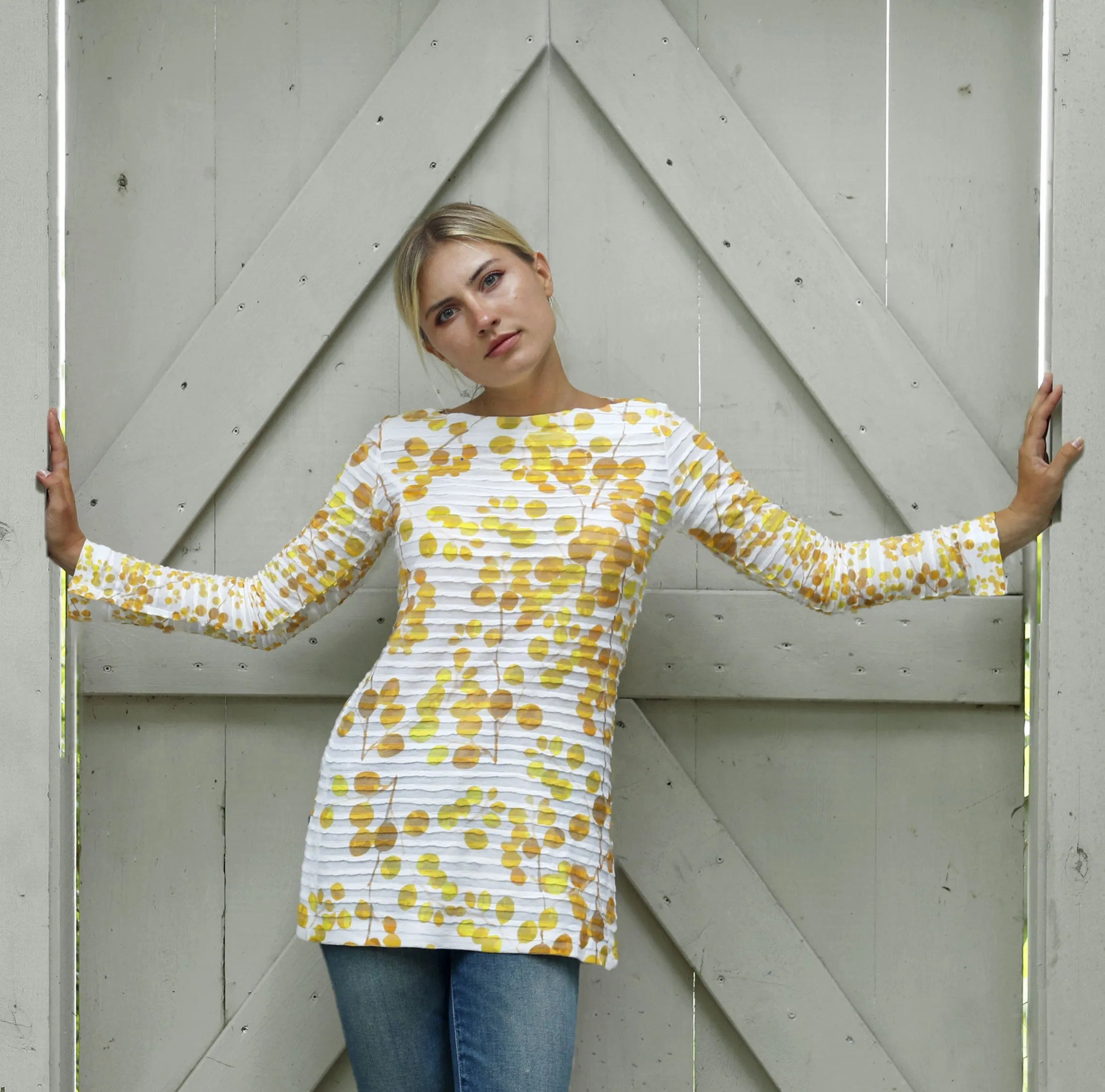 Golden Pome (7846) ~ Banded Boat Neck Tunic