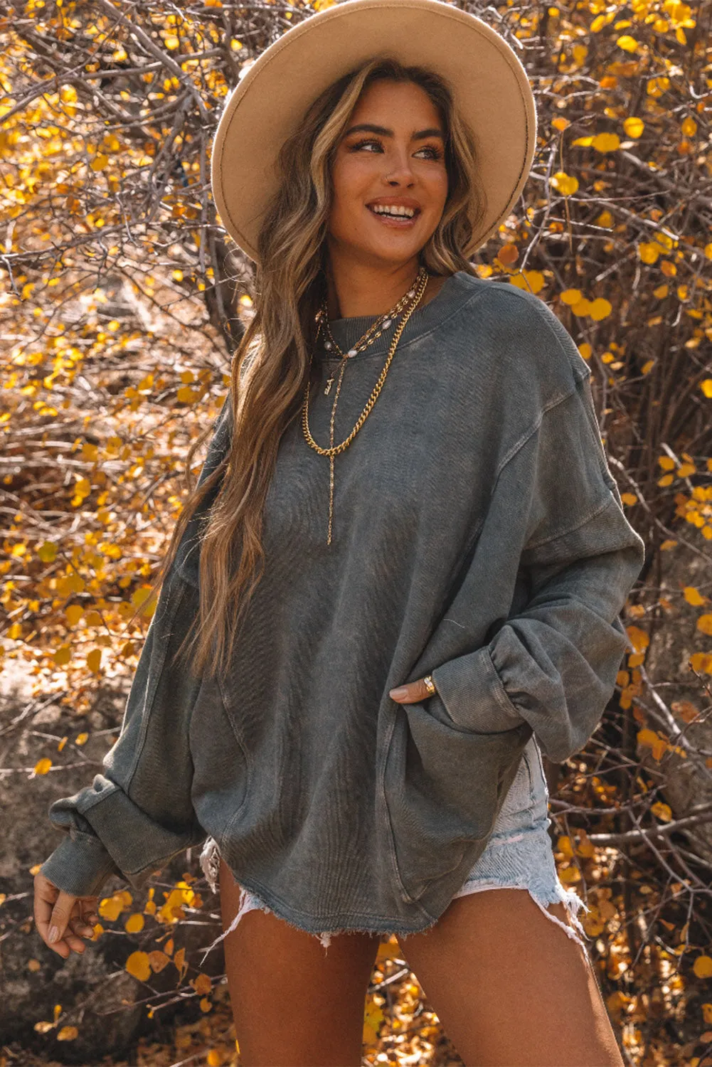 Gray Mineral Wash Twist Butterfly Oversize Sweatshirt