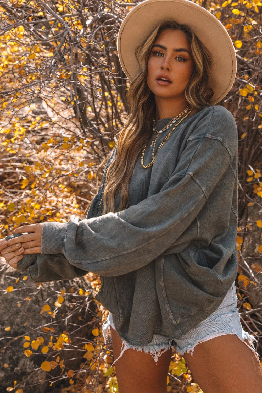 Gray Mineral Wash Twist Butterfly Oversize Sweatshirt