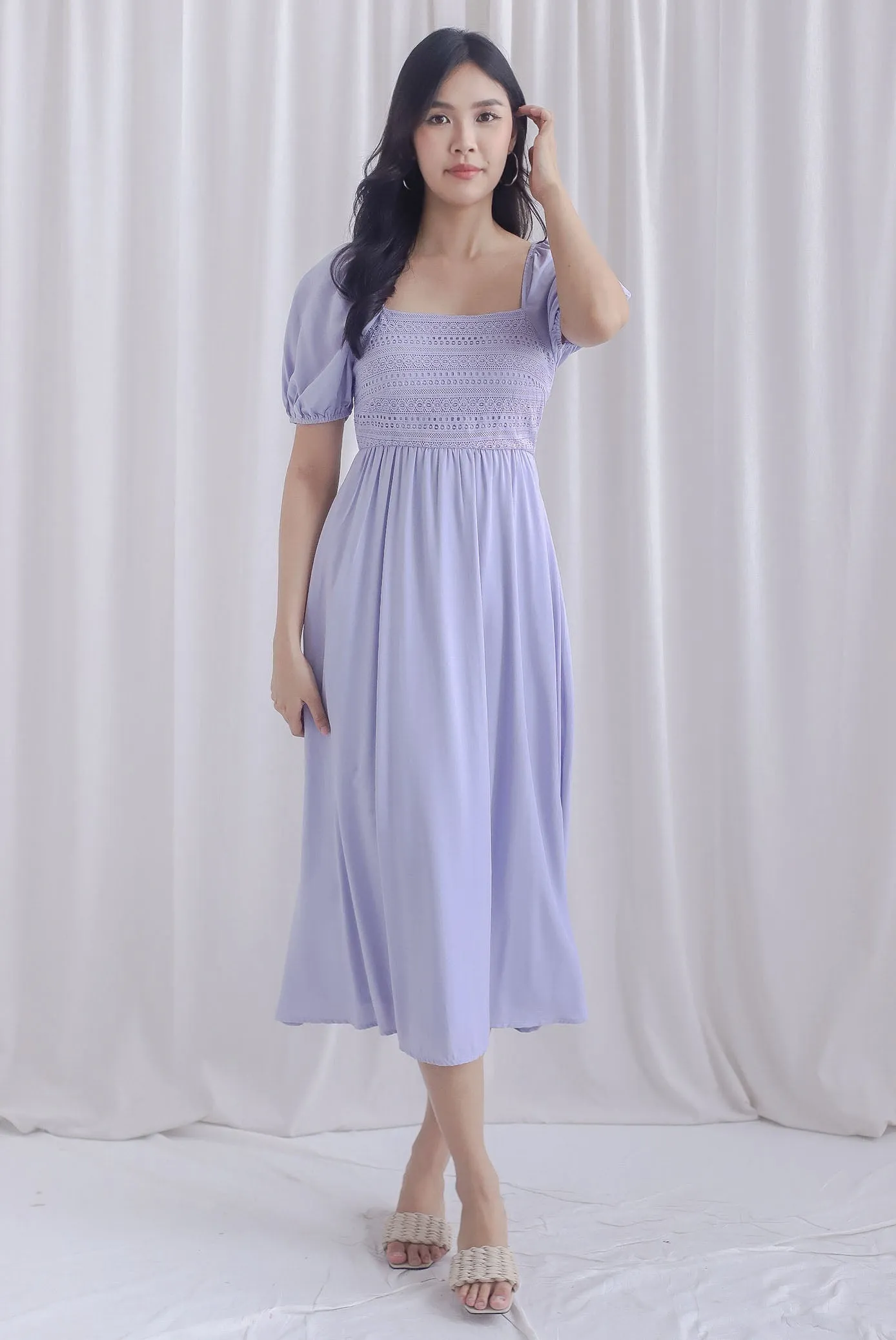 Grizelle Puffy Sleeve Lace Maxi Dress In Periwinkle