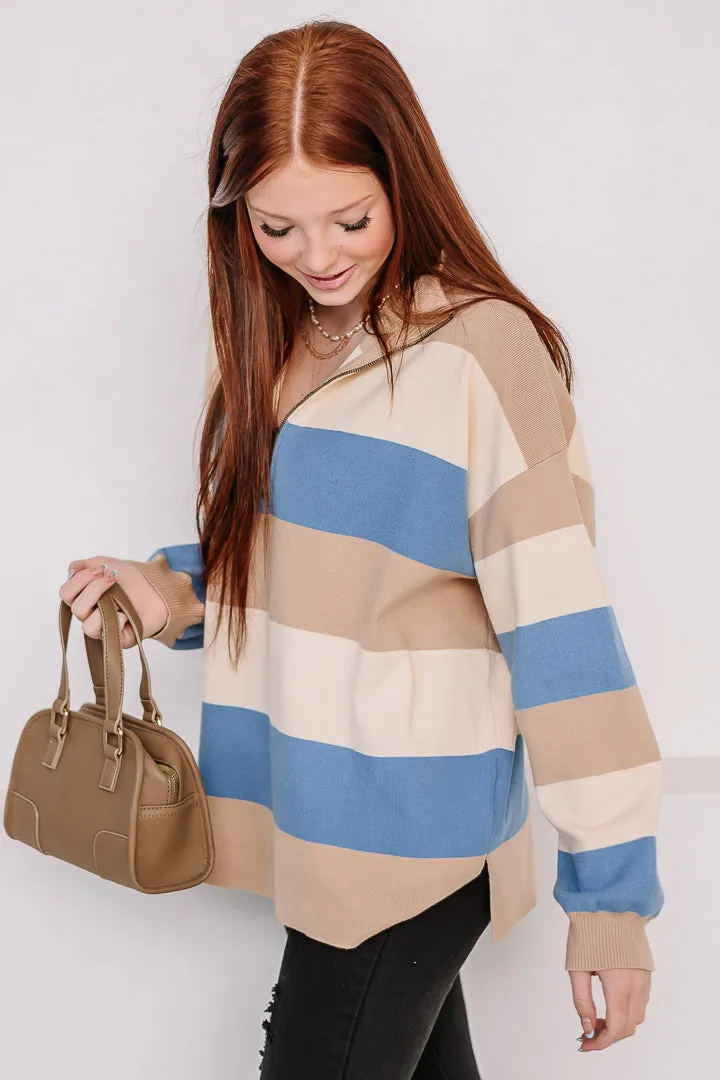 Half In Striped Half Zip Pullover