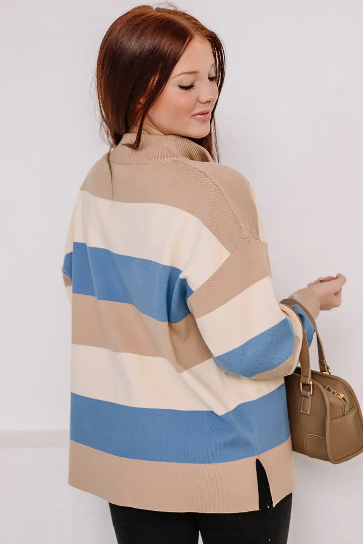 Half In Striped Half Zip Pullover