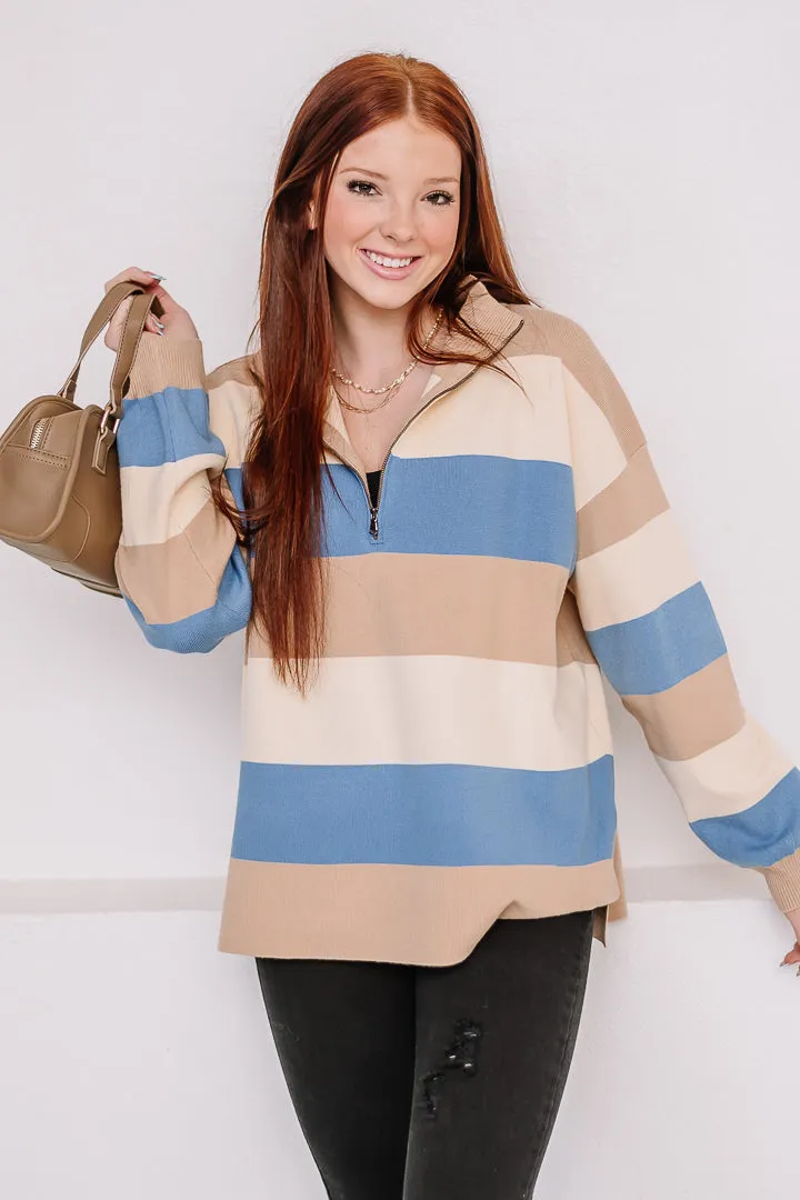 Half In Striped Half Zip Pullover