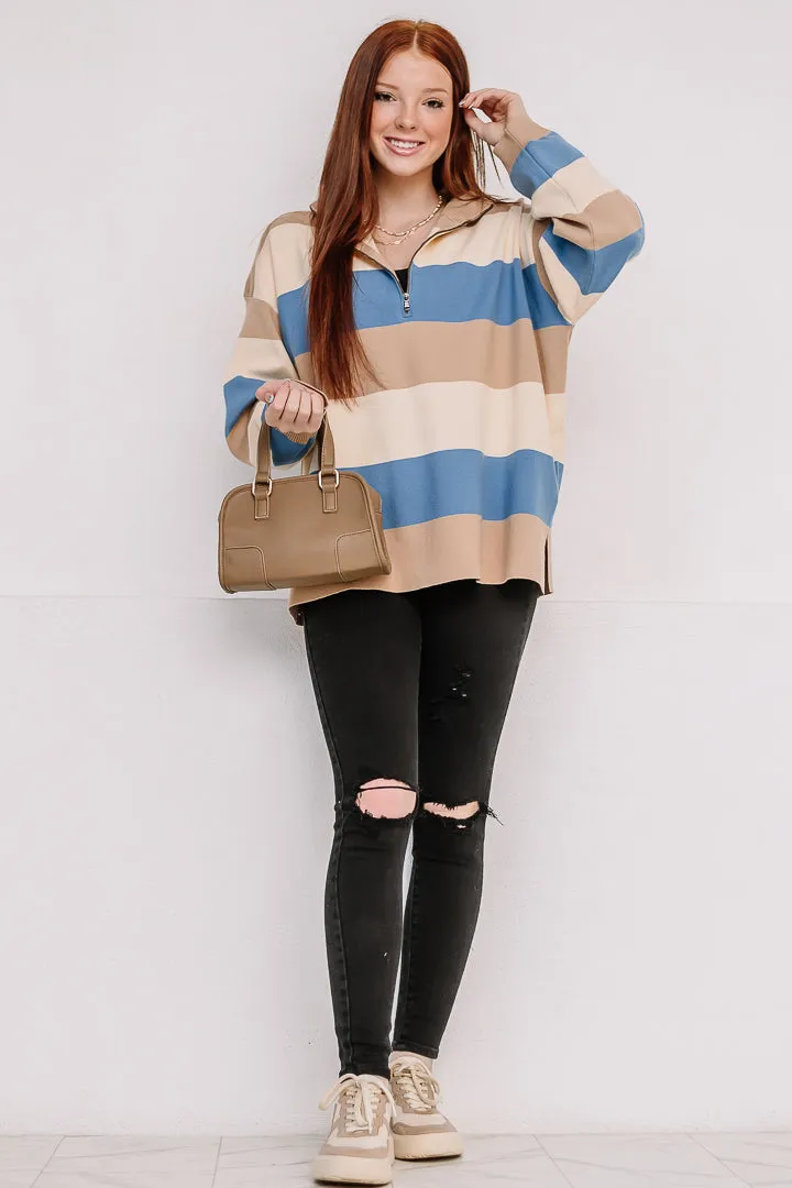 Half In Striped Half Zip Pullover