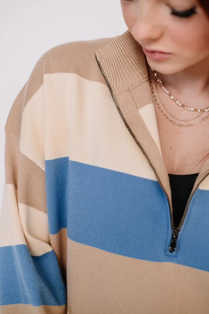 Half In Striped Half Zip Pullover