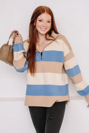 Half In Striped Half Zip Pullover