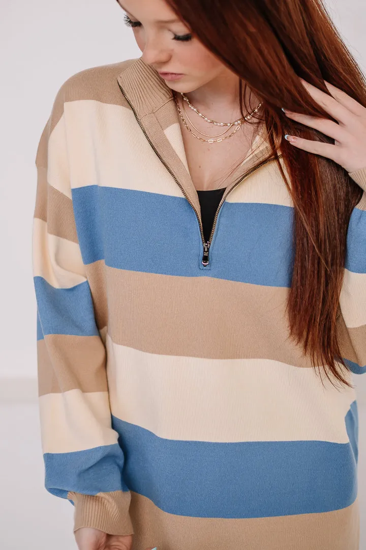 Half In Striped Half Zip Pullover