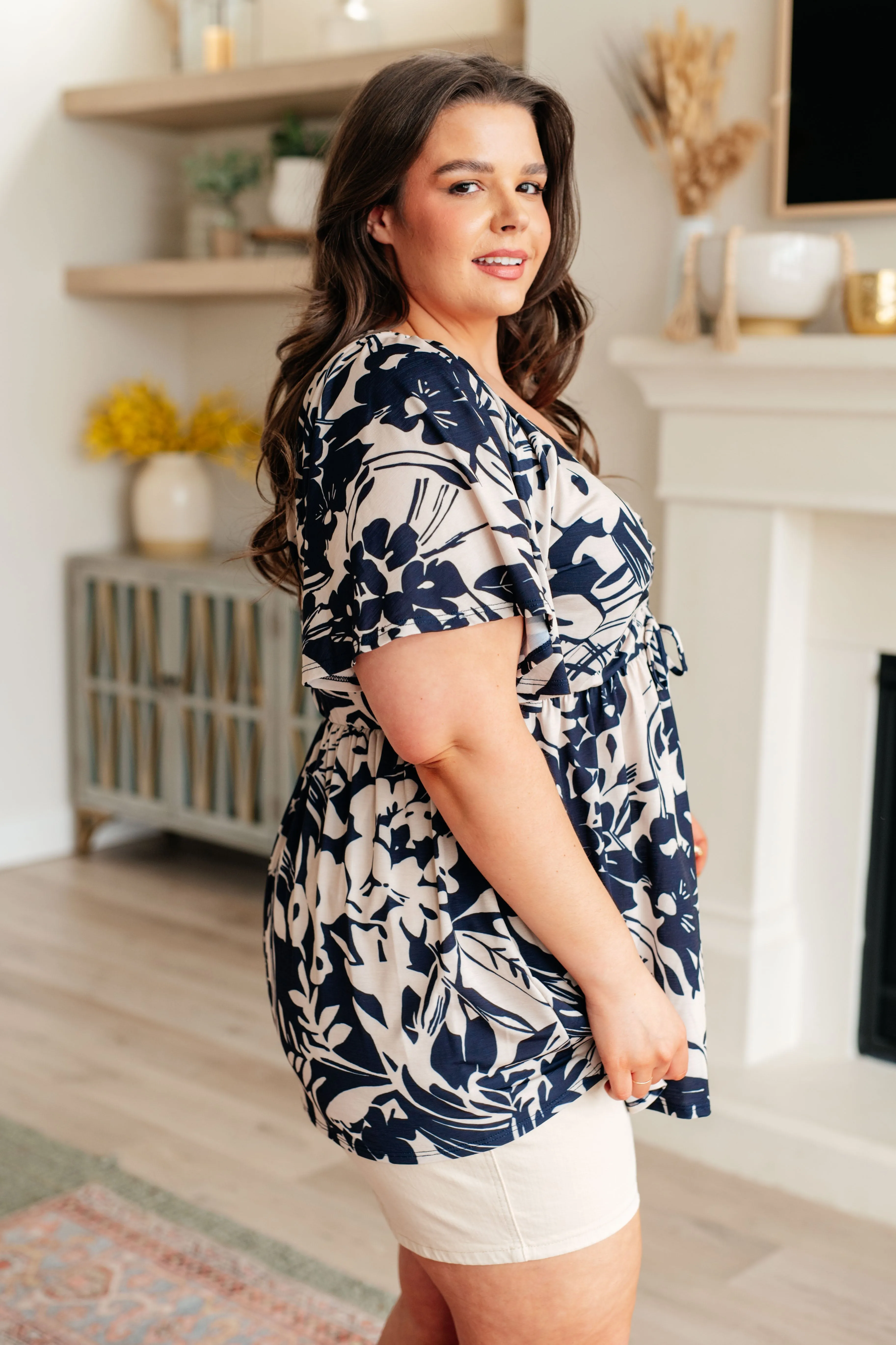 Hazel Blues® |  In Contrast Floral V-Neck Top