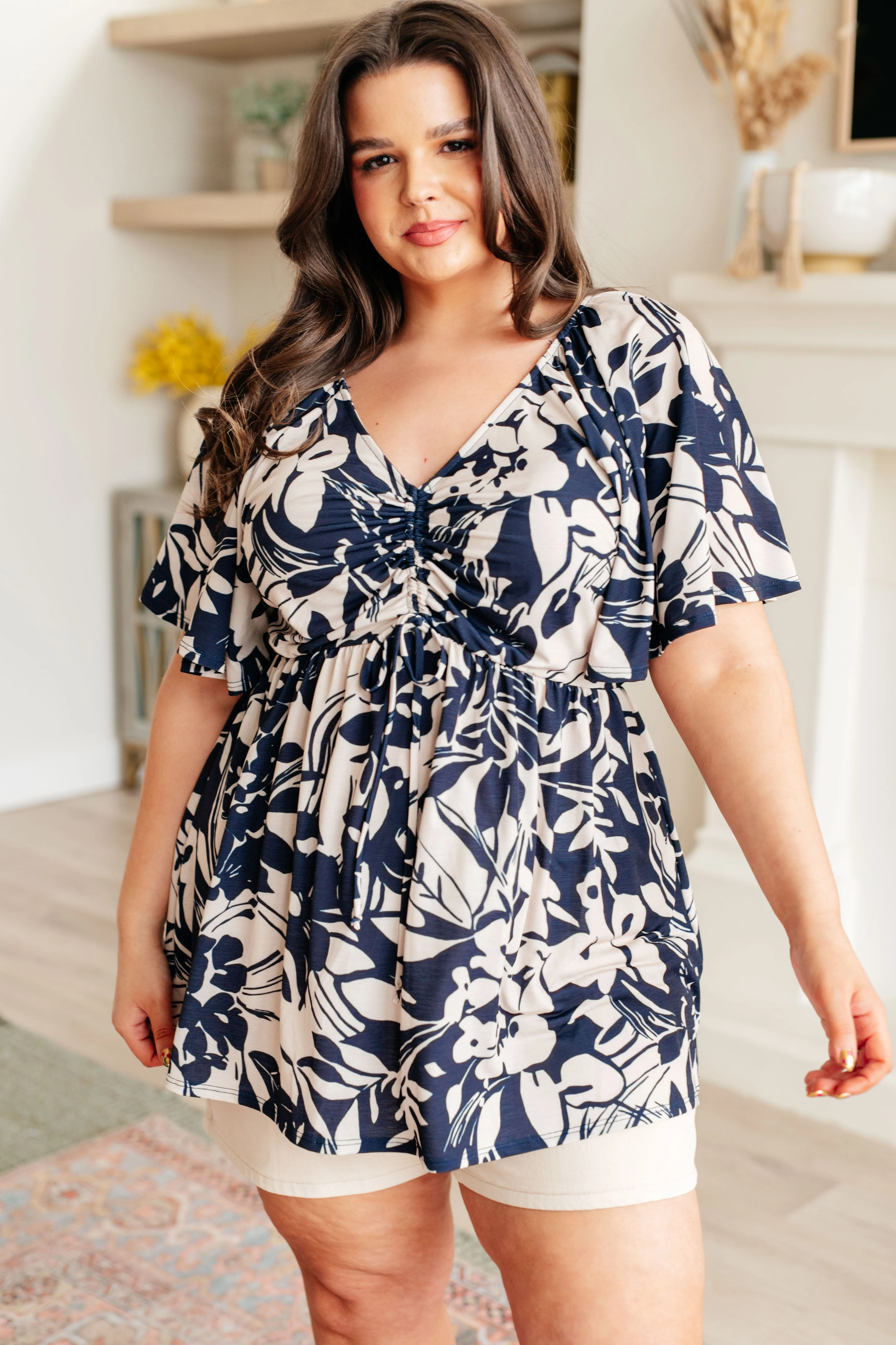 Hazel Blues® |  In Contrast Floral V-Neck Top