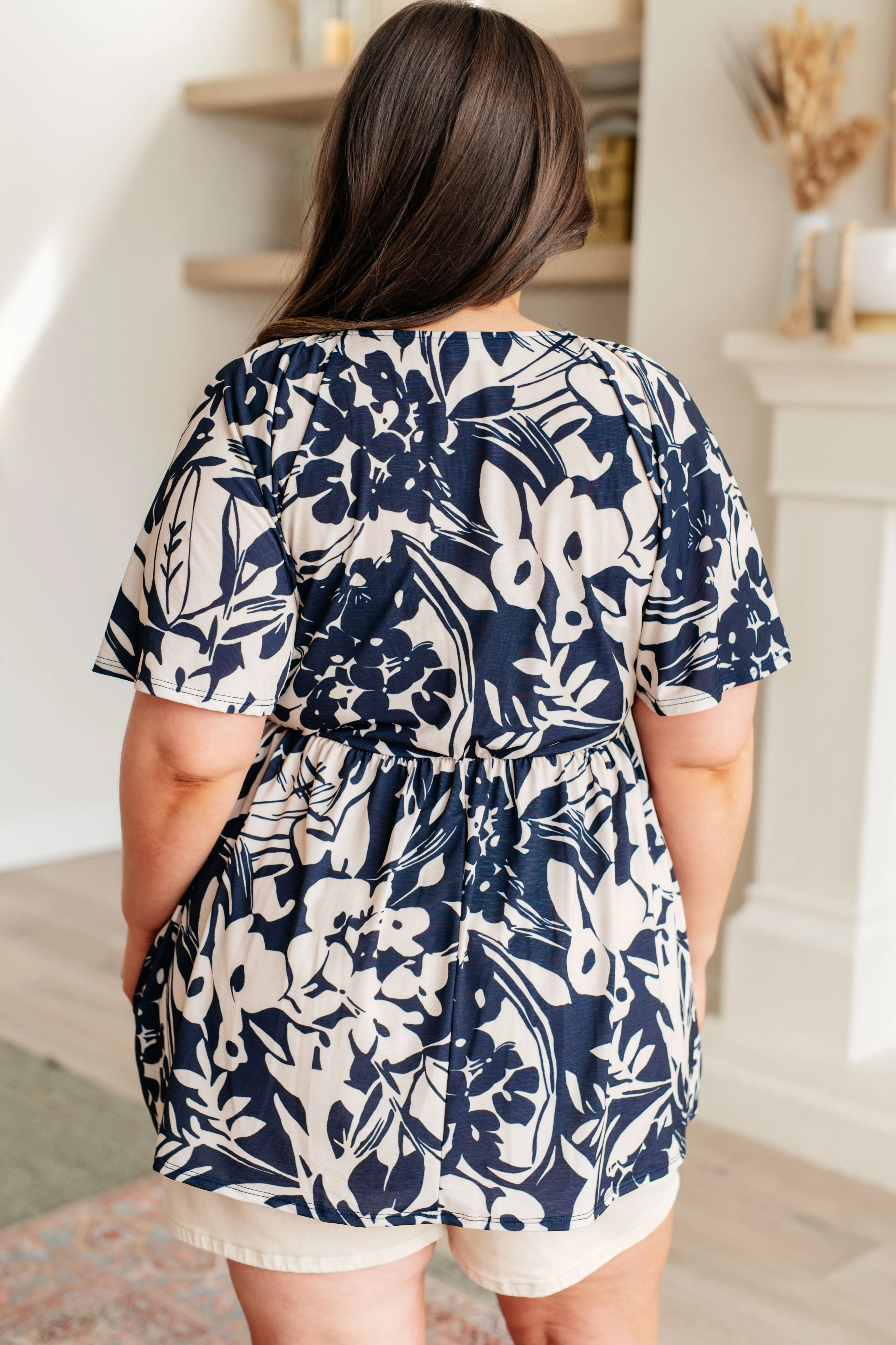 Hazel Blues® |  In Contrast Floral V-Neck Top