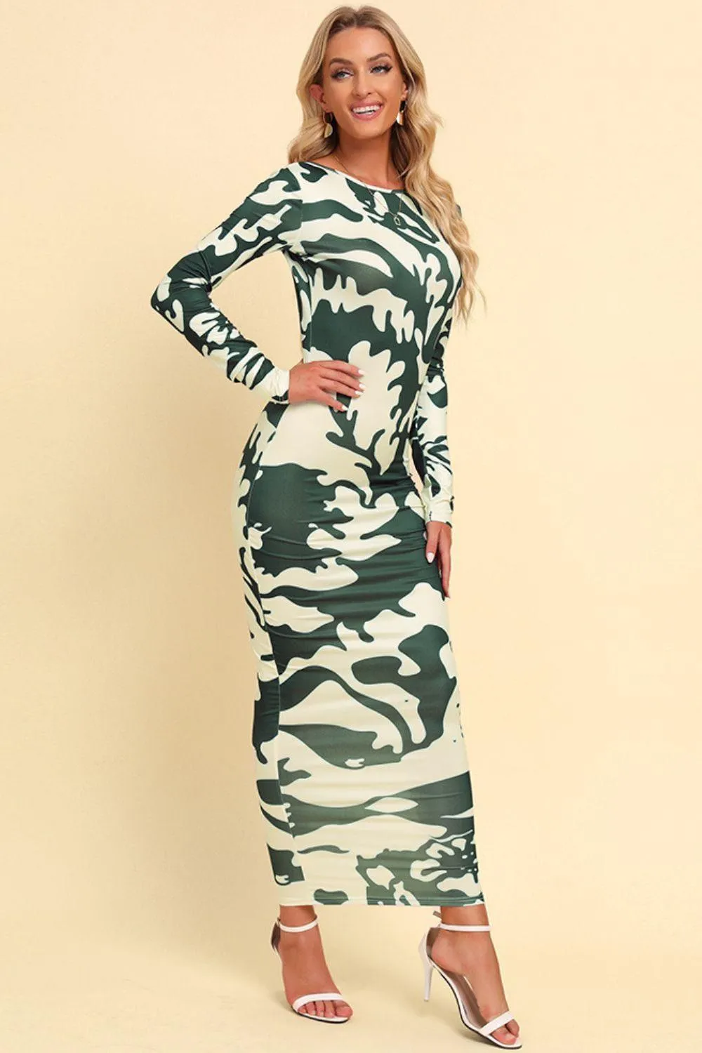 Hazel Blues® | Printed Backless Long Sleeve Maxi Dress